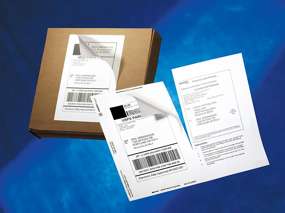 Avery® TrueBlock® White Laser Shipping Labels, With Paper Receipt, 5127, 5 1/16" x 7 5/8", Pack Of 50