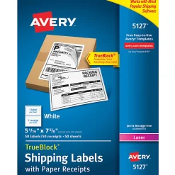 Avery® TrueBlock® White Laser Shipping Labels, With Paper Receipt, 5127, 5 1/16