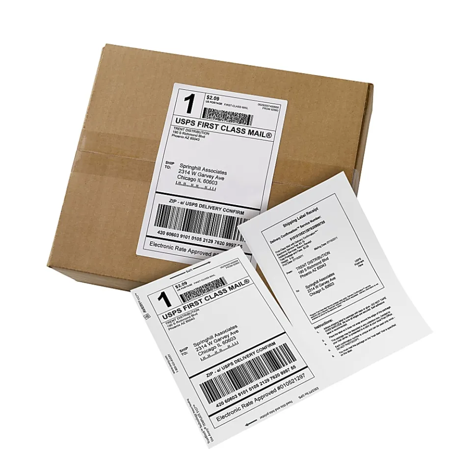 Avery® TrueBlock® White Laser Shipping Labels, With Paper Receipt, 5127, 5 1/16" x 7 5/8", Pack Of 50