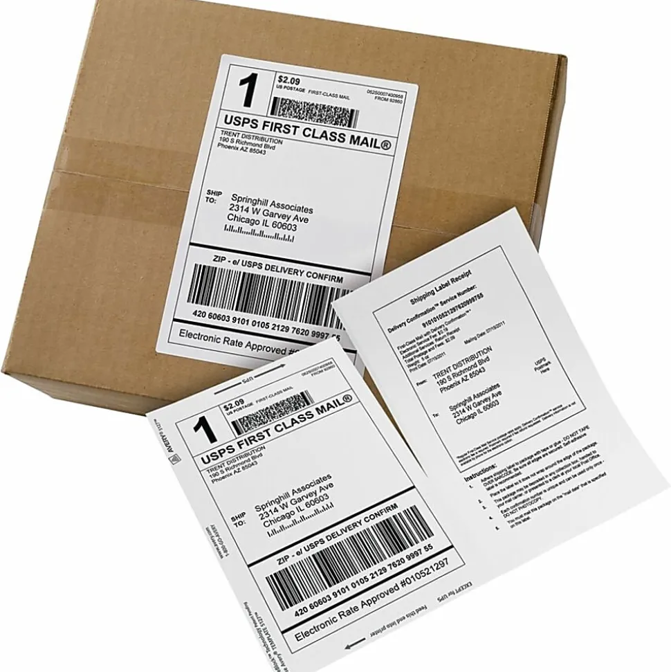 Avery® TrueBlock® White Laser Shipping Labels, With Paper Receipt, 5127, 5 1/16" x 7 5/8", Pack Of 50