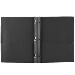 Avery® Two Pocket Folders With 3 Prong Fasteners, 8-1/2" x 11", Holds 70 Sheets, Black, Box Of 25 Folders