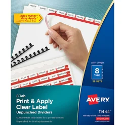 Avery® Unpunched Customizable Dividers, 8 Tab, White, 25 Sets - 11444