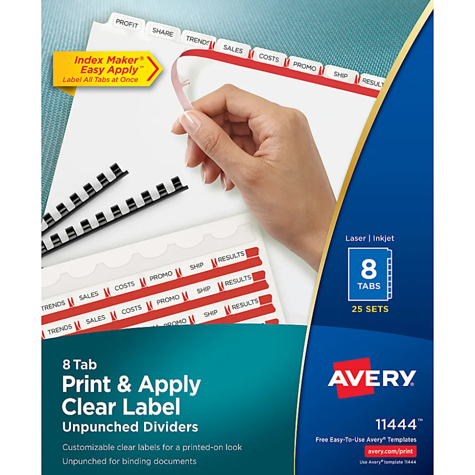 Avery® Unpunched Customizable Dividers, 8 Tab, White, 25 Sets - 11444