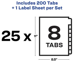 Avery® Unpunched Customizable Dividers, 8 Tab, White, 25 Sets - 11444