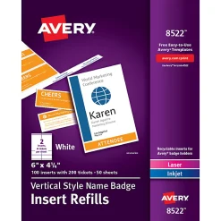 Avery® Vertical Name Badge Inserts, 6" x 4 1/4", White, Box Of 100 Inserts