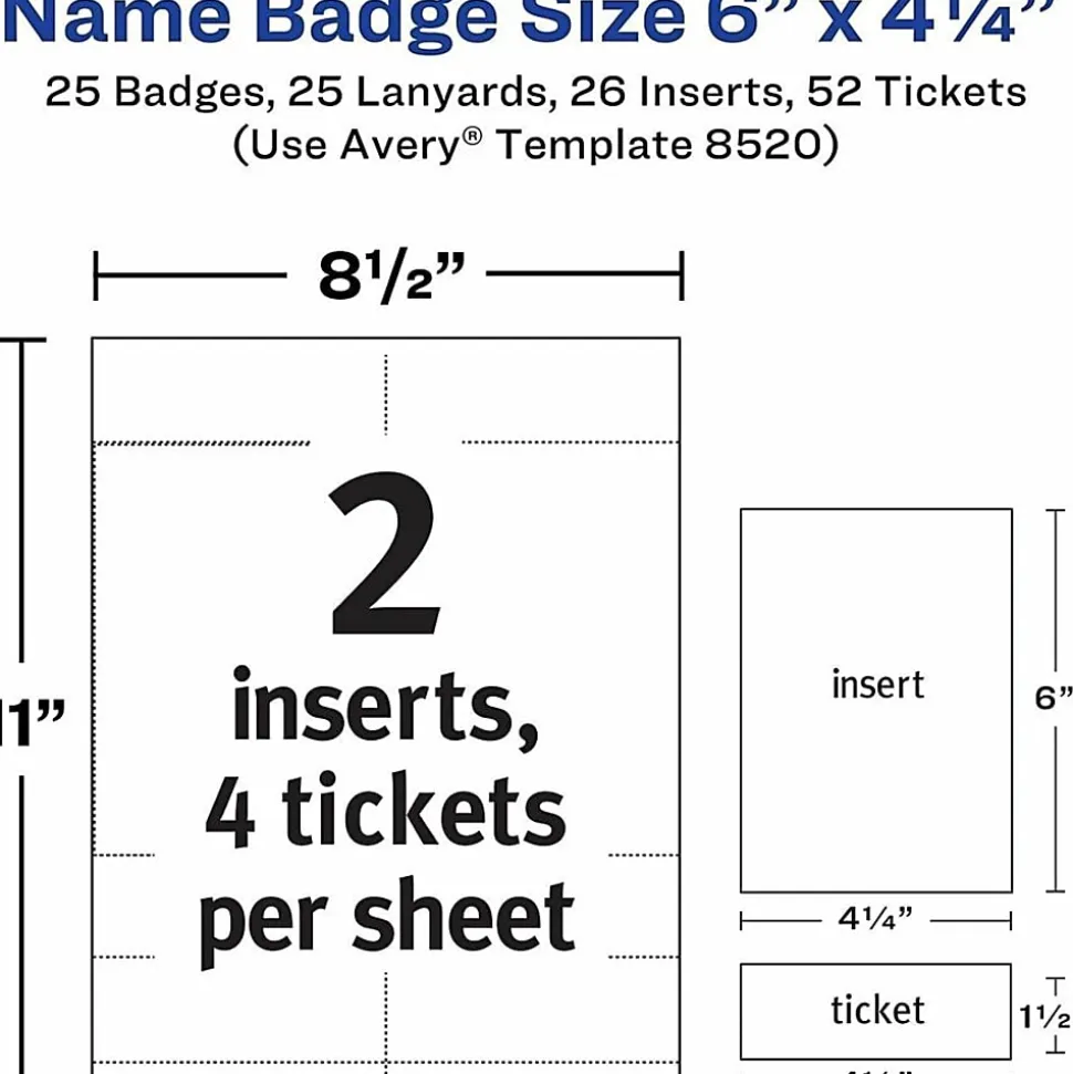 Avery® Vertical Name Badge Kit, 6" x 4 1/4", 8520, White, Pack Of 25 Badges