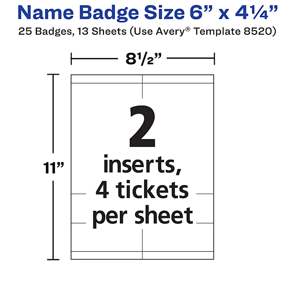 Avery® Vertical Name Badge Kit, 6" x 4 1/4", 8520, White, Pack Of 25 Badges