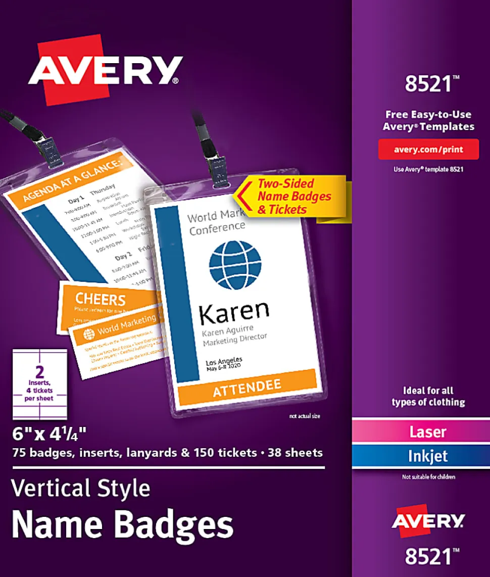 Avery® Vertical Name Badge Kit, 6" x 4 1/4", White, Pack Of 75 Badges