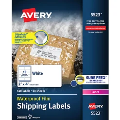 Avery® Waterproof Labels With Ultrahold®, 05523, Rectanlge, 2
