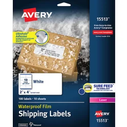 Avery® Waterproof Shipping Labels With Ultrahold® Permanent Adhesive, Rectangle, 2