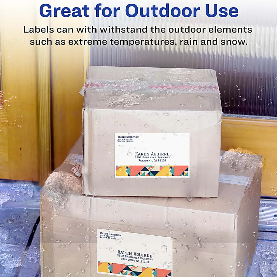 Avery® Waterproof Shipping Labels With Ultrahold®, 15516, Rectangle, 5-1/2" x 8-1/2", White, 20 Labels For Laser Printers