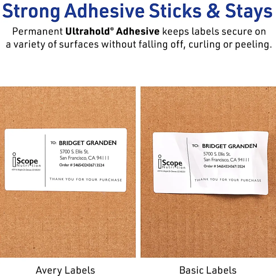 Avery® Waterproof Shipping Labels With Ultrahold®, 15516, Rectangle, 5-1/2" x 8-1/2", White, 20 Labels For Laser Printers