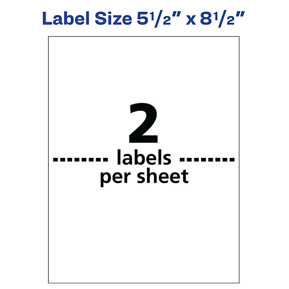 Avery® Waterproof Shipping Labels With Ultrahold®, 15516, Rectangle, 5-1/2" x 8-1/2", White, 20 Labels For Laser Printers