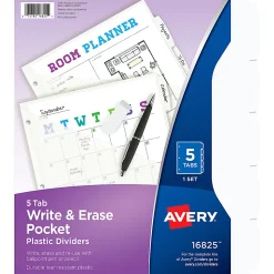 Avery® Write & Erase Durable Plastic Divider With Pocket, 5 Tabs, 9 1/4" x 11 1/4", White