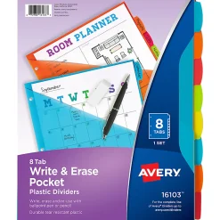 Avery® Write & Erase Durable Plastic Dividers With Pockets, 8-1/2