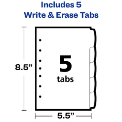 Avery® Write & Erase Plastic Dividers, 5 1/2" x 8 1/2", Multicolor, 5-Tab