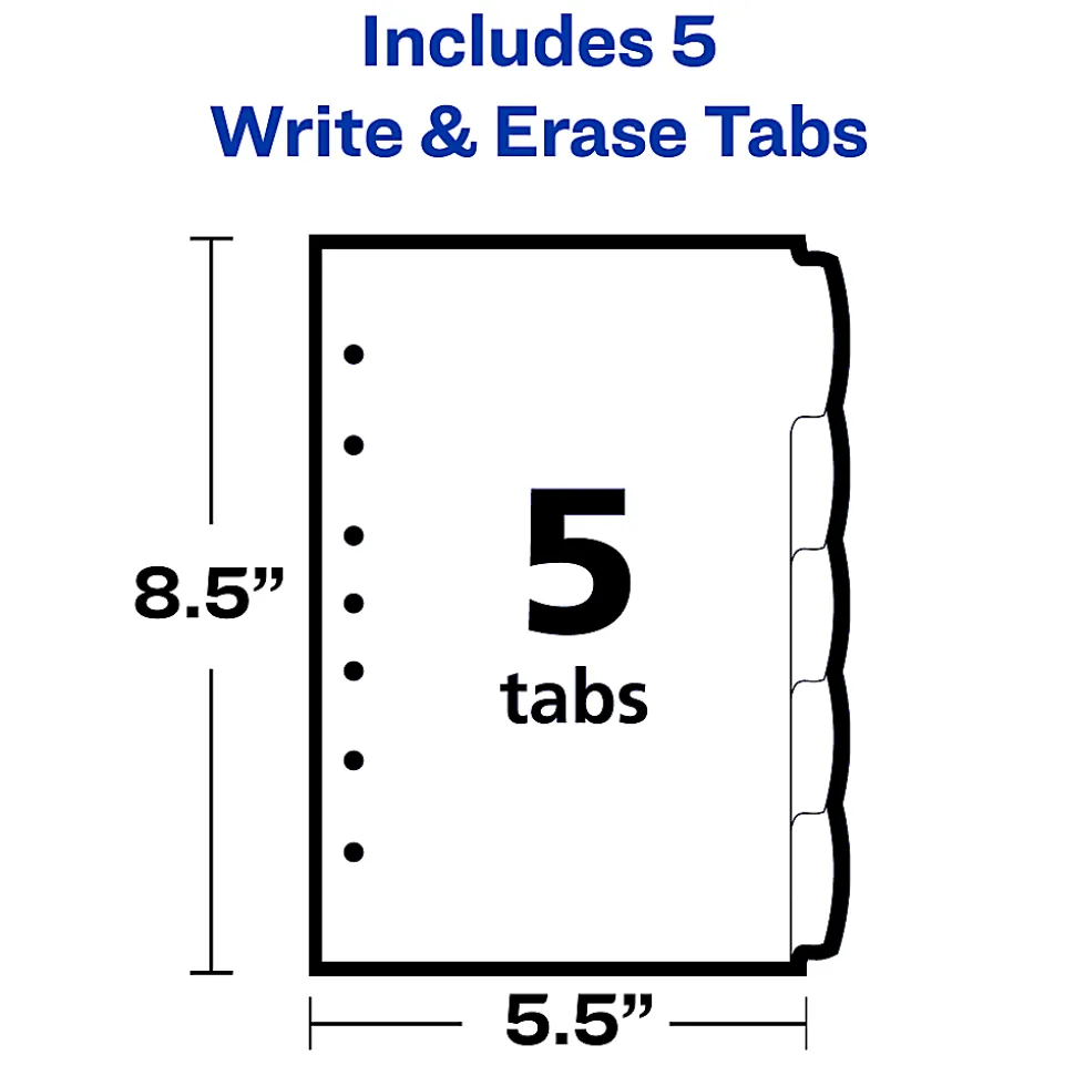 Avery® Write & Erase Plastic Dividers, 5 1/2" x 8 1/2", Multicolor, 5-Tab