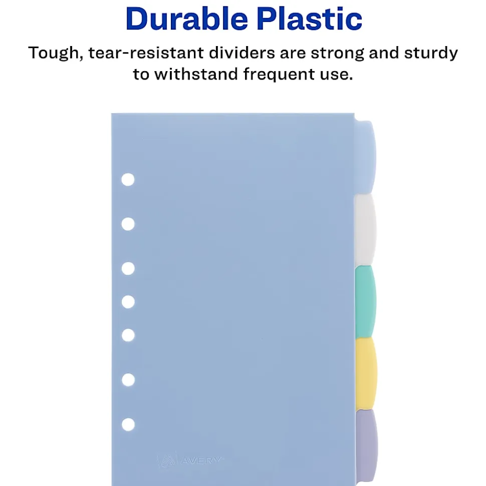 Avery® Write & Erase Plastic Dividers, 5 1/2" x 8 1/2", Multicolor, 5-Tab