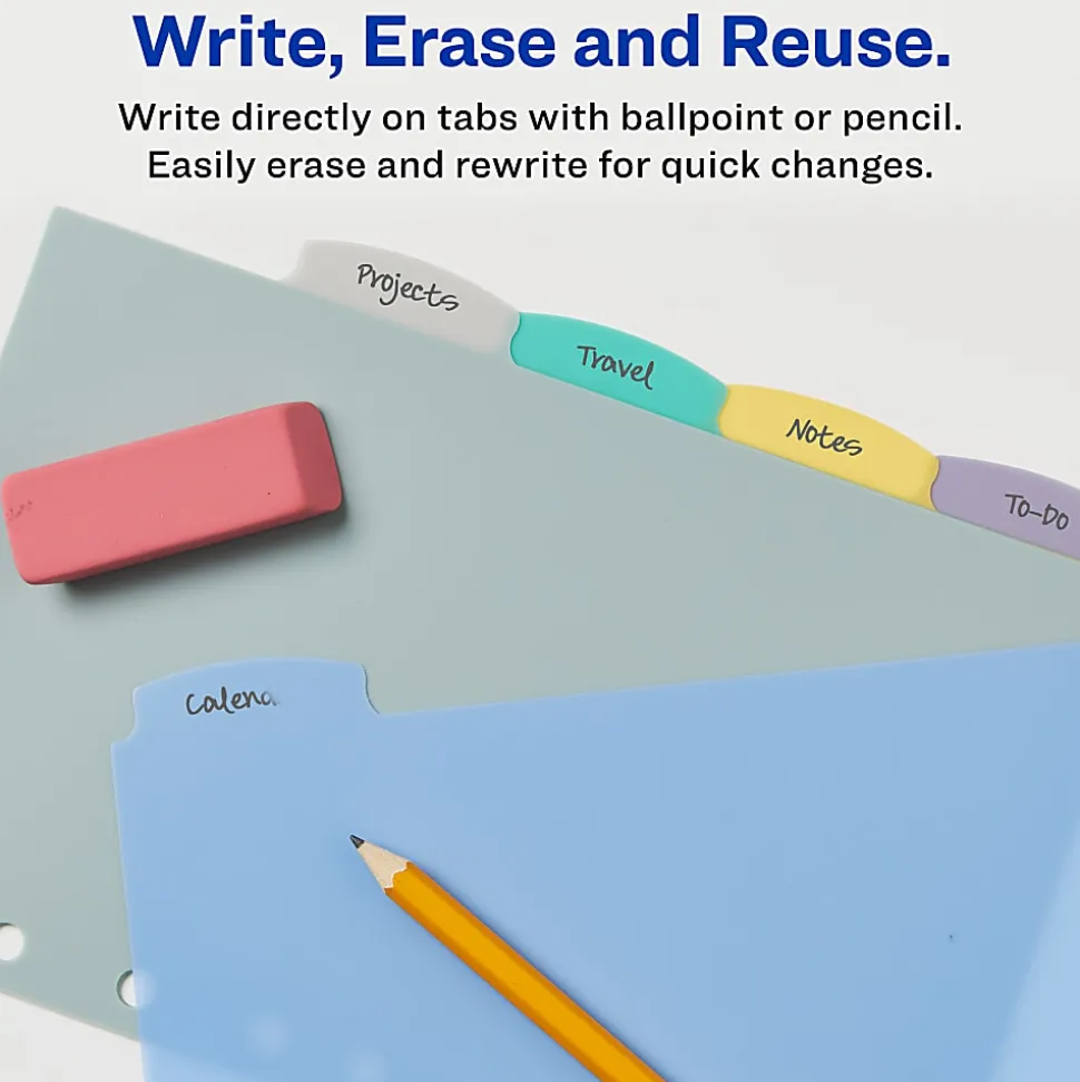 Avery® Write & Erase Plastic Dividers, 5 1/2" x 8 1/2", Multicolor, 5-Tab