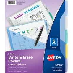 Avery® Write & Erase Pocket Plastic Dividers For 3 Ring Binders, 9-1/4