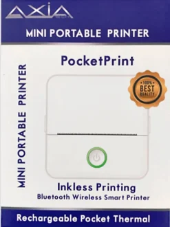 AXIA Bluetooth Mini Portable Thermal Printer, 4”H x 3”W x 2”D, White, Total Qty 1