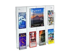 Azar Displays 7-Pocket Acrylic Multi-Tier Pegboard Wall Brochure Holder, 24"H x 24"W x 7/8"D, Clear