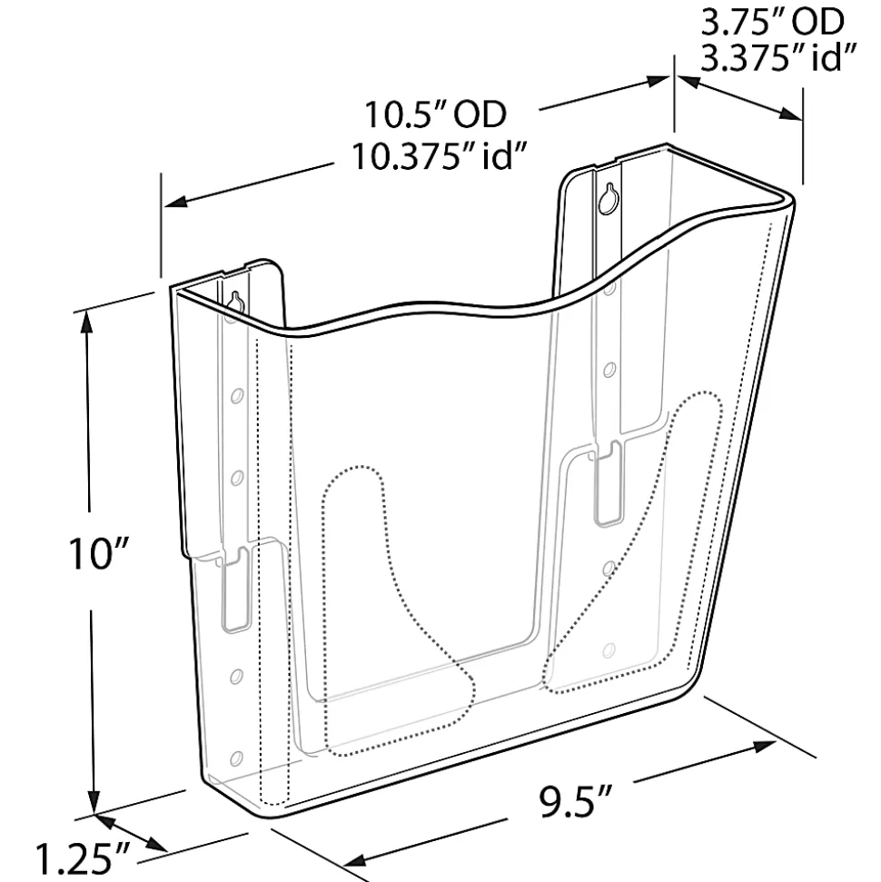 Azar Displays Single Vertical Pocket Wall Mount File Holders, 10”H x 10-1/2”W x 3-3/4”D, Clear, Pack Of 2 Holders