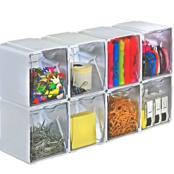Azar Displays Stackable Tilt Bin Counter Organizers, 5-1/2”H x 4-3/4”W x 4-5/8”L, White, Pack Of 8 Organizers