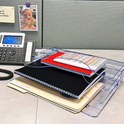 Azar Displays 3-Tier File And Brochure Desktop Wall Organizer With Dividers, 11-1/2"H x 3-1/2"W x 13-3/8"D, Clear