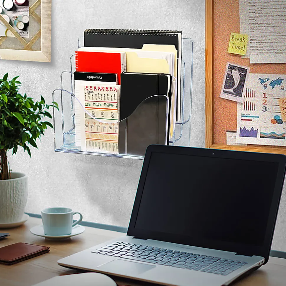 Azar Displays 3-Tier File And Brochure Desktop Wall Organizer With Dividers, 11-1/2"H x 3-1/2"W x 13-3/8"D, Clear
