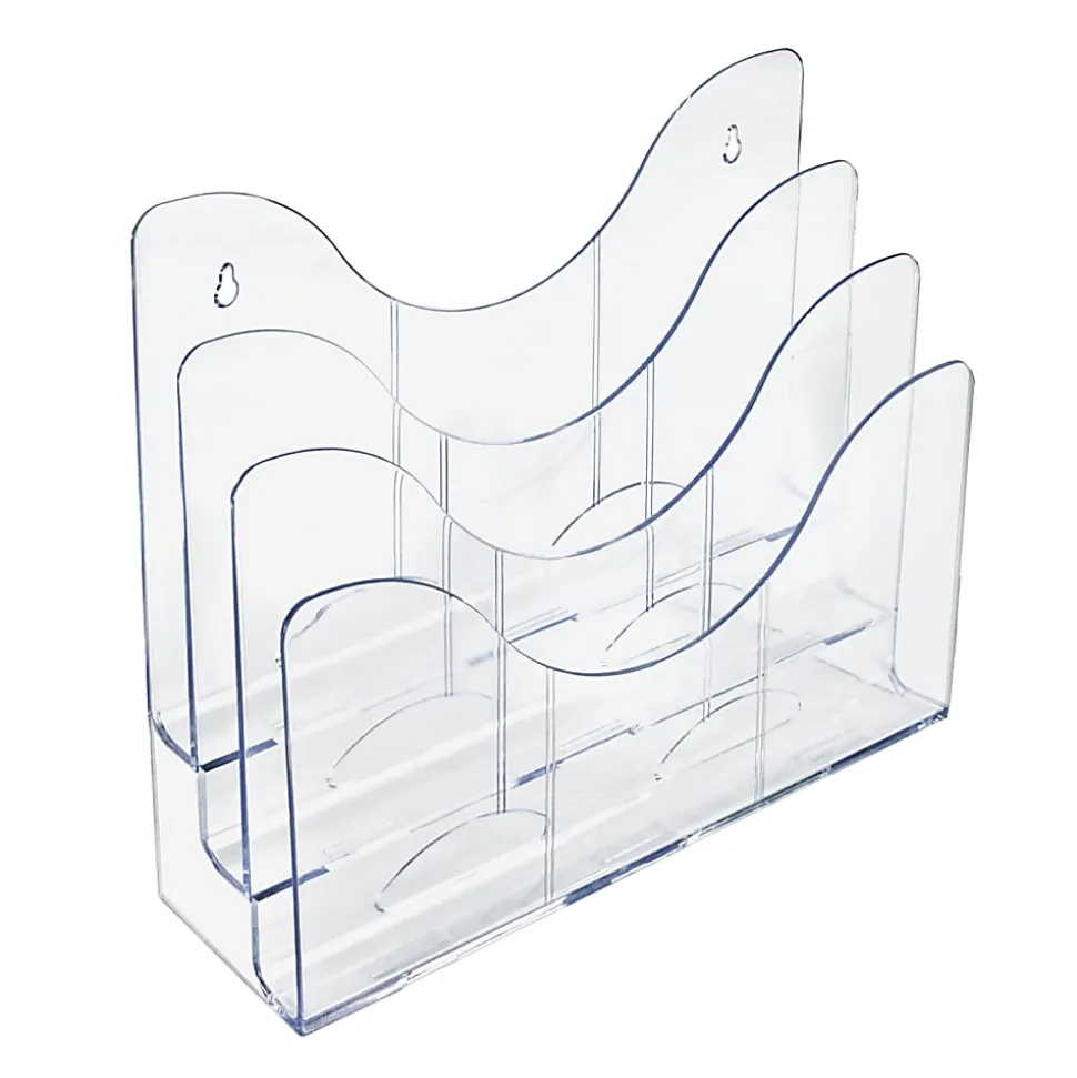 Azar Displays 3-Tier File And Brochure Desktop Wall Organizer With Dividers, 11-1/2"H x 3-1/2"W x 13-3/8"D, Clear