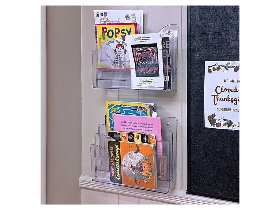 Azar Displays 3-Tier File And Brochure Desktop Wall Organizer With Dividers, 11-1/2"H x 3-1/2"W x 13-3/8"D, Clear