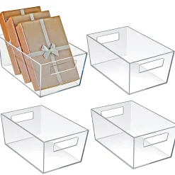 Azar Displays Tote Bins With Handles, Small, Clear, Pack Of 4 Bins