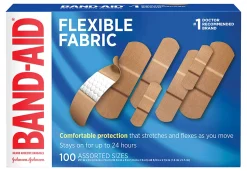 Band-Aid Brand Flexible Fabric Adhesive Bandages, Assorted, Box of 100 Bandages