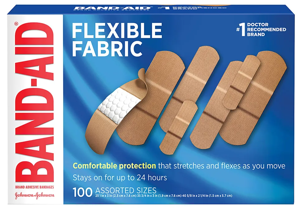 Band-Aid Brand Flexible Fabric Adhesive Bandages, Assorted, Box of 100 Bandages