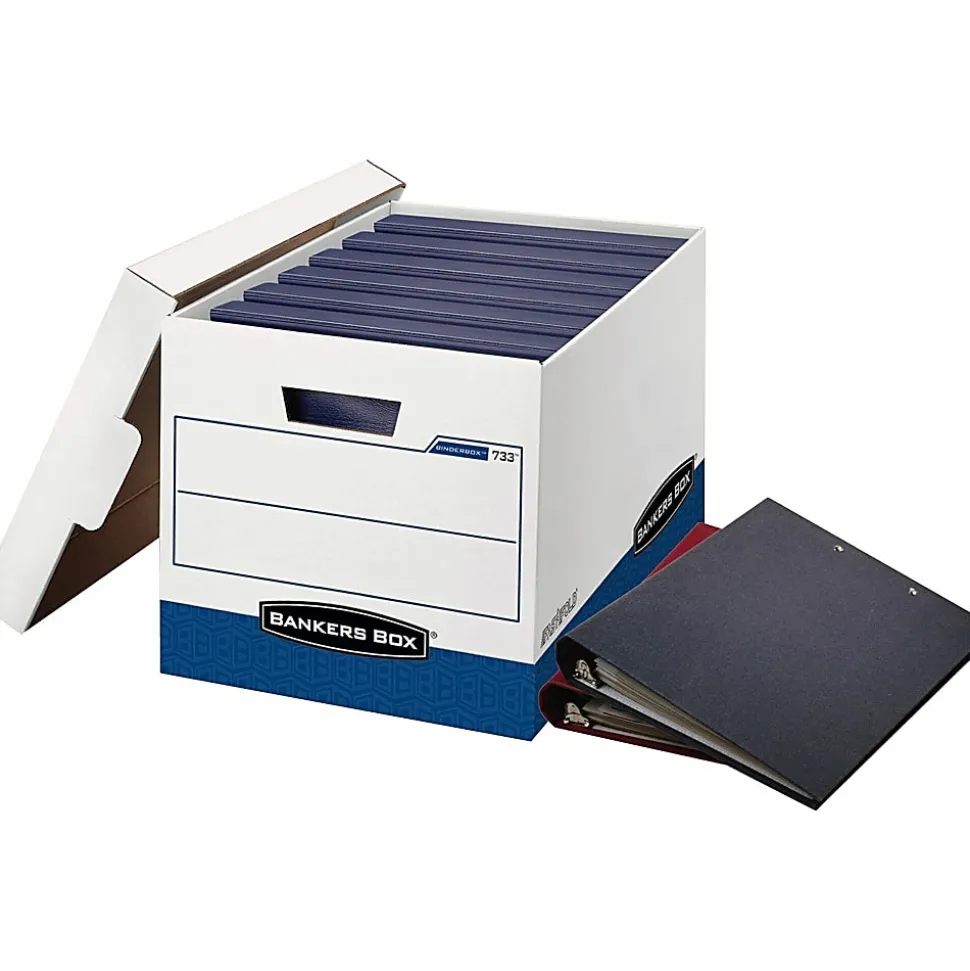 Bankers Box® Binderbox™ Heavy-Duty Storage Boxes, 18 1/2" x 12 1/4" x 12", Blue/White, Case Of 12 - 0073301