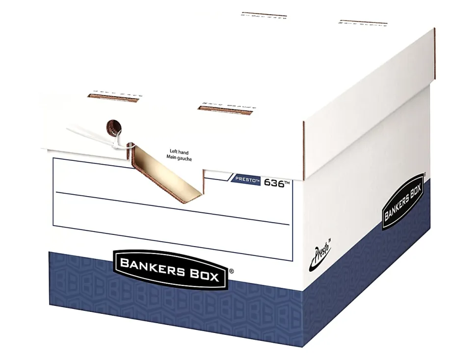 Bankers Box® Easylift™ Standard-Duty Storage Boxes With Lift-Off Lids And Built-In Handles, Letter/Letter Size, 12" x 12" x 10", White/Blue, 12/Pack
