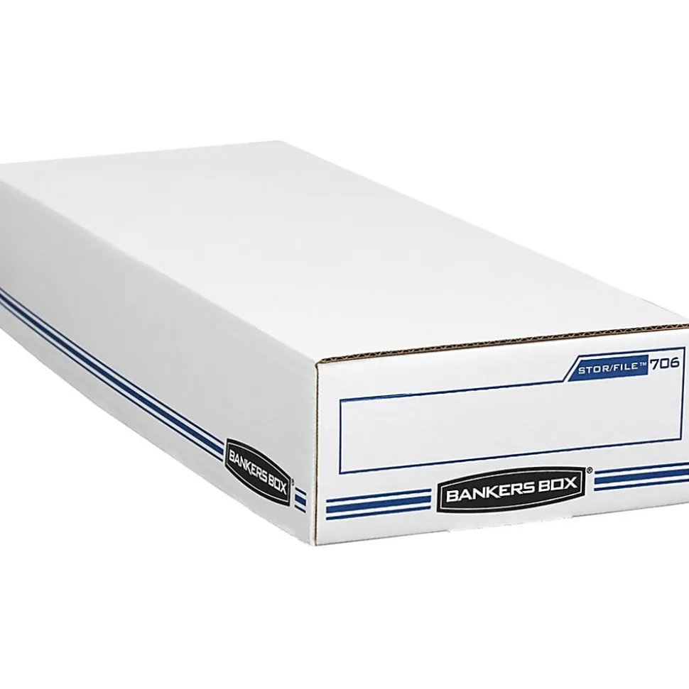 Bankers Box® Econo Stor/File™ Standard-Duty Storage Boxes, 9" x 24" x 4", White/Blue, Case Of 12