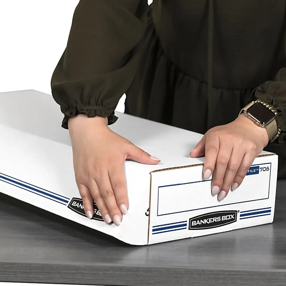 Bankers Box® Econo Stor/File™ Standard-Duty Storage Boxes, 9" x 24" x 4", White/Blue, Case Of 12
