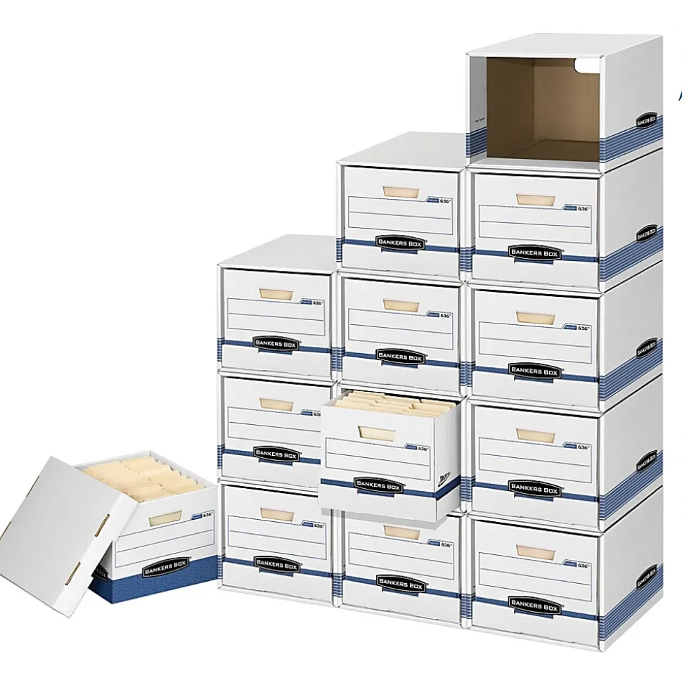 Bankers Box® File/Cube™ Storage Box Shells, Letter/Legal, 15" x 12" x 10", 60% Recycled, White/Blue, Pack Of 6