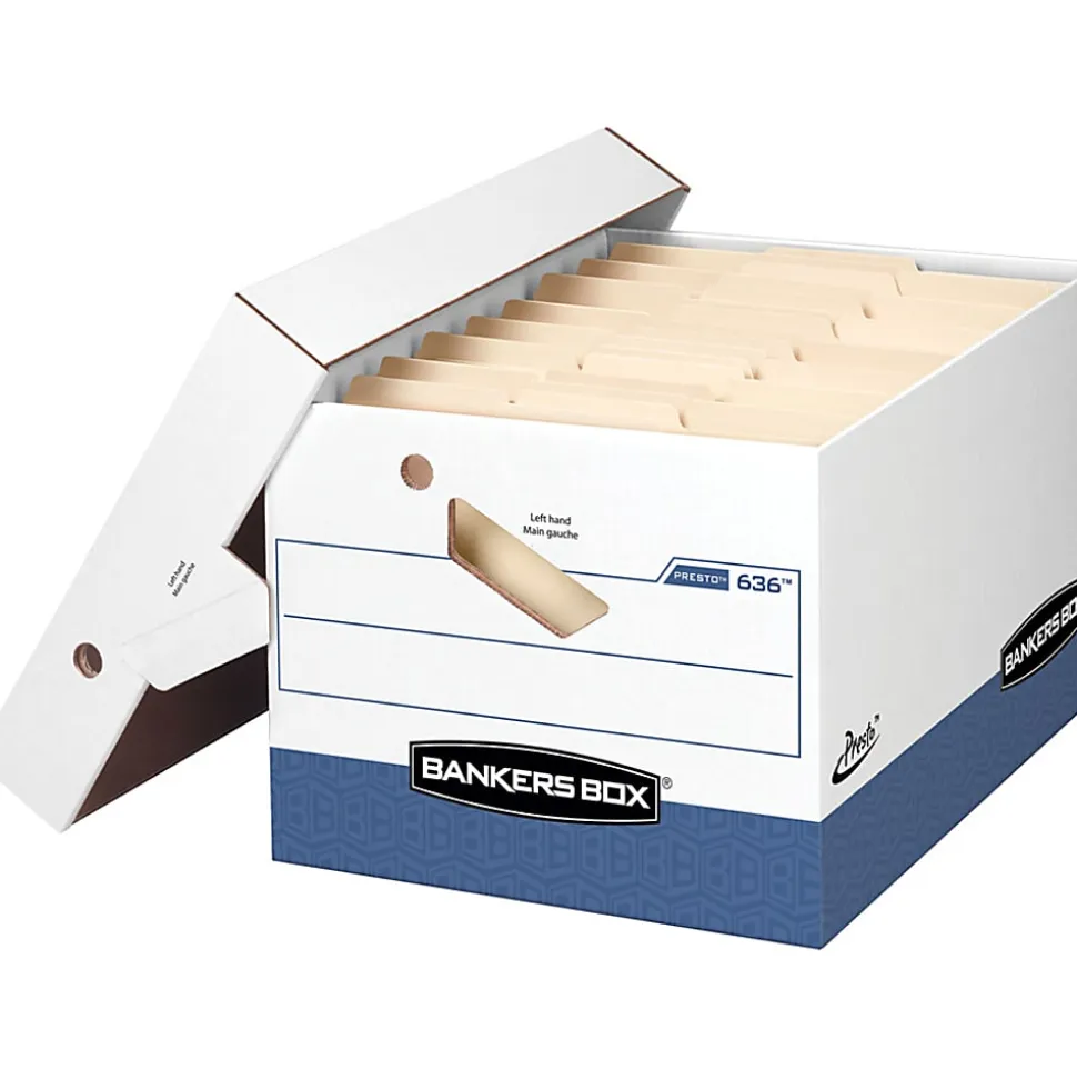 Bankers Box® File/Cube™ Storage Box Shells, Letter/Legal, 15" x 12" x 10", 60% Recycled, White/Blue, Pack Of 6