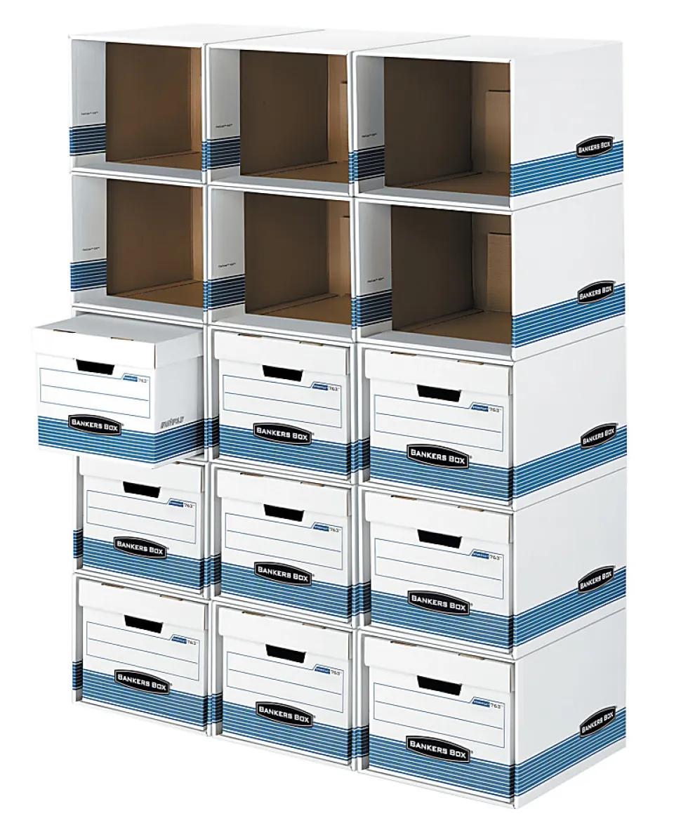 Bankers Box® File/Cube™ Storage Box Shells, Letter/Legal, 15" x 12" x 10", 60% Recycled, White/Blue, Pack Of 6