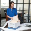 Bankers Box® Hang'N'Stor™ Medium-Duty Storage Boxes, 15 1/2" x 12" x 10", Letter/Legal Size, White/Blue, Case Of 4 - 785