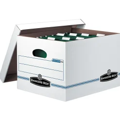 Bankers Box® Hang'N'Stor™ Standard-Duty Storage Box With Lift-Off Lid, Letter Size, 15 5/8" x 12 5/8" x 10", 60% Recycled, White/Blue