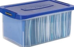 Bankers Box® Heavy-Duty Plastic Storage Bin, Extra Deep 20" Letter-size, 10-3/8" x 14-1/4", TAA Compliant, Clear/Blue, Pack of 1