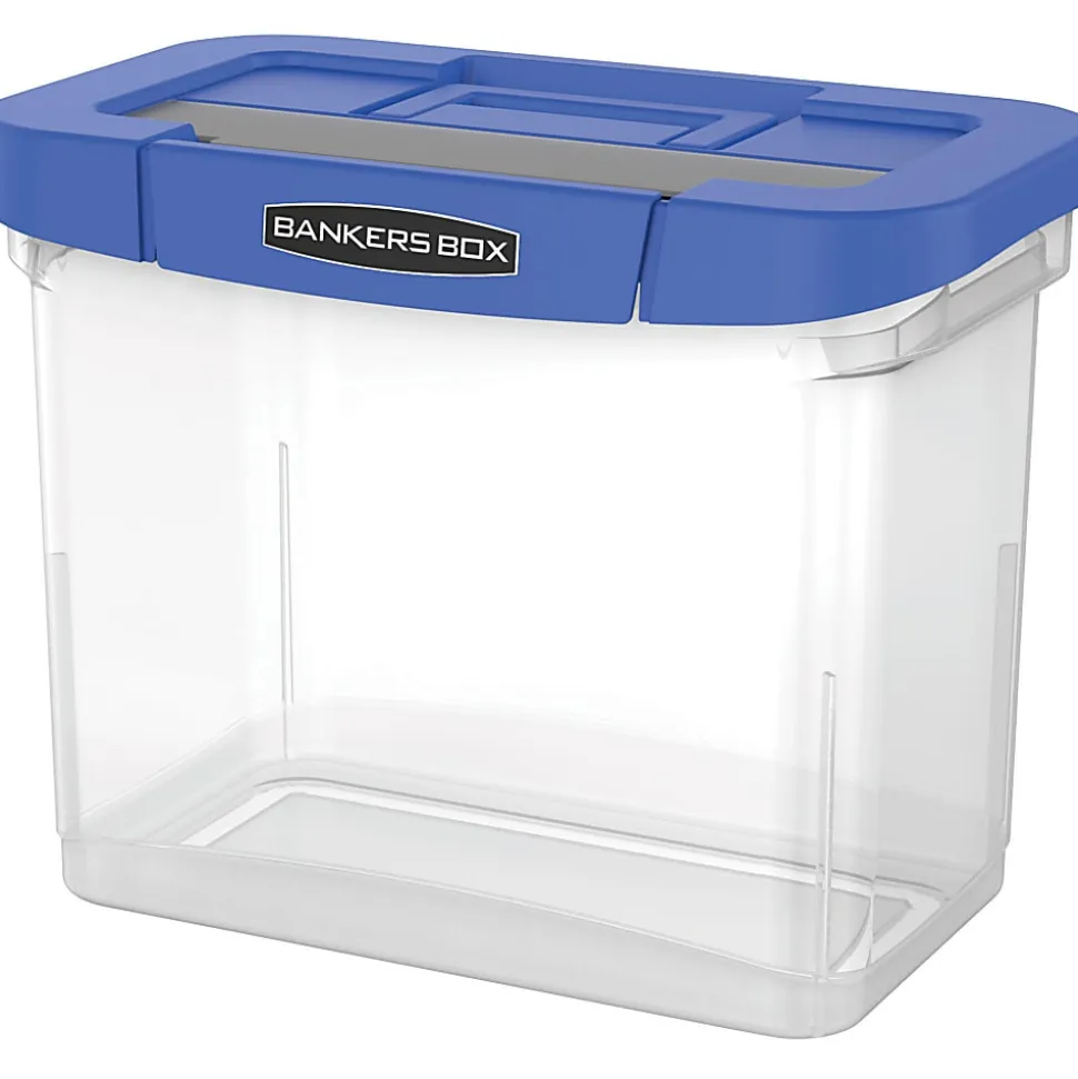 Bankers Box® Heavy-Duty Portable Storage File Box, 10 3/4" x 6 3/4" x 11 3/4", Blue/Clear