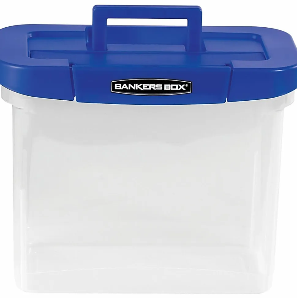 Bankers Box® Heavy-Duty Portable Storage File Box, 10 3/4" x 6 3/4" x 11 3/4", Blue/Clear