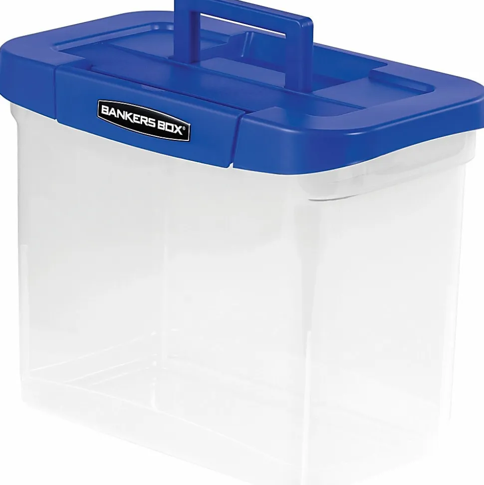 Bankers Box® Heavy-Duty Portable Storage File Box, 10 3/4" x 6 3/4" x 11 3/4", Blue/Clear