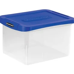 Bankers Box® Heavy-Duty Portable Storage File Box, Letter/Legal Size, 10 5/8" x 14 3/16" x 17 3/8", Clear/Blue