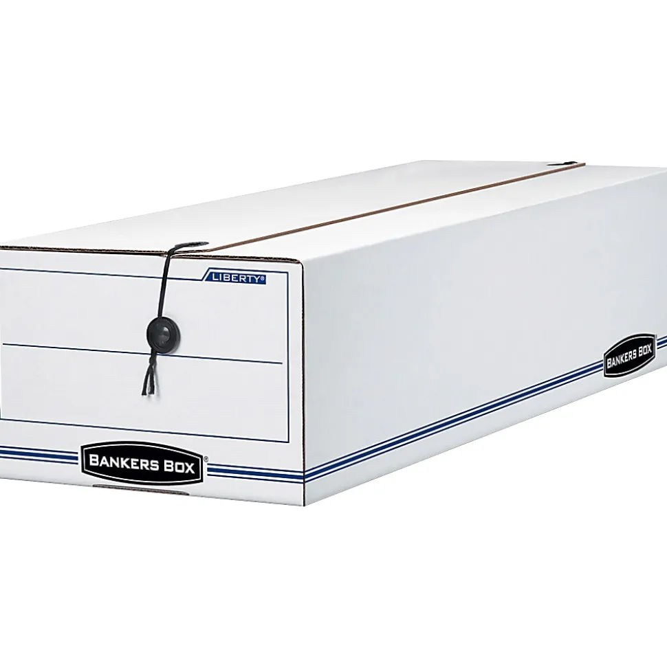 Bankers Box® Liberty® Corrugated Storage Boxes, 6 1/4" x 9 3/4" x 23 3/4", White/Blue, Case Of 12